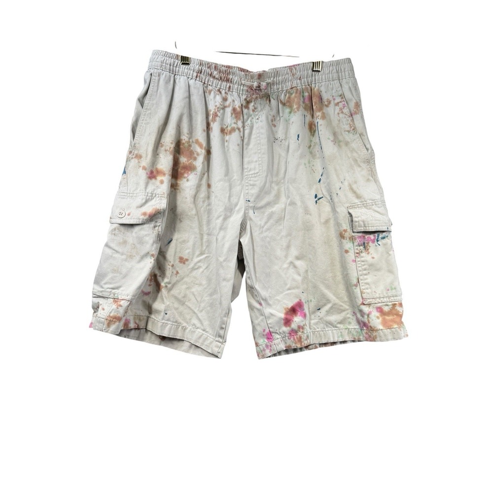 OP Ocean Pacific Paint Splatter Cargo Shorts Y2K Drawstring Men's L 32 Waist